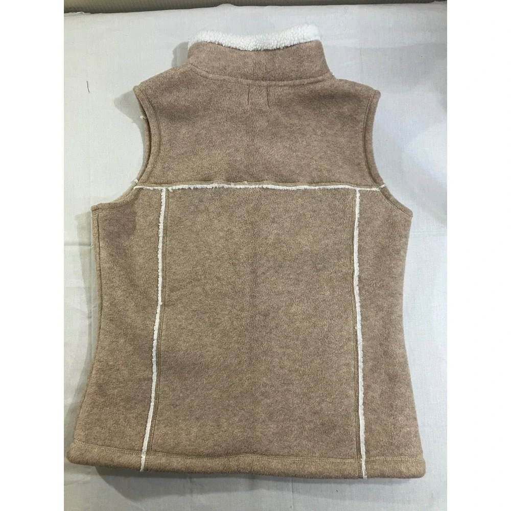 Frost‎ Womens Tan Fleece Full Zip Sherpa Lined Vest Mock Neck Beige Small